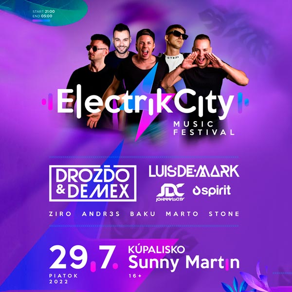 ElectrikCity Fest Koncert Kúpalisko SUNNY MARTIN 29.07.2022 Vstupenky